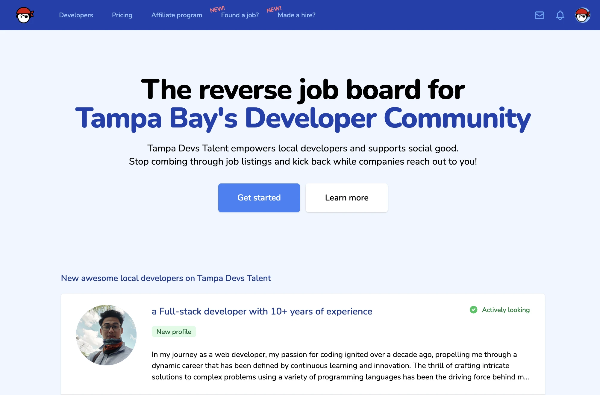 Tampa Devs Talent homepage